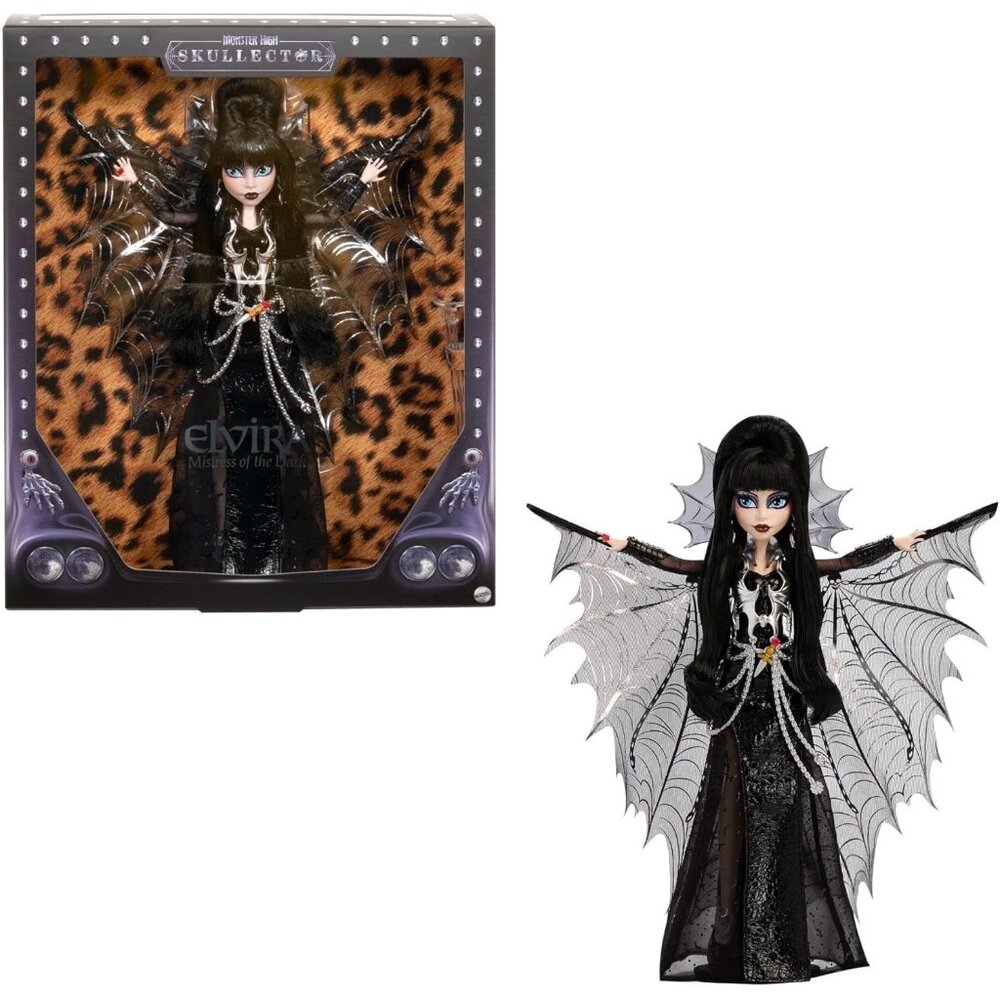 Monster High Elvira Mistress of the Dark Doll Black Dress & Batwing Cape -New!